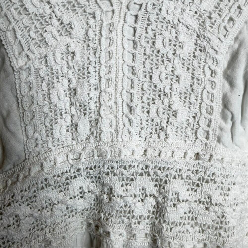 R.K. Garments White Cotton Crochet Lace Tiered Boho Prairie Maxi Dress OS - Picture 5 of 15